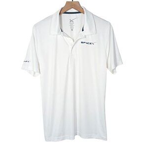 SpaceX Mens Logo Polo Shirt White Short Sleeves Authentic Size Small